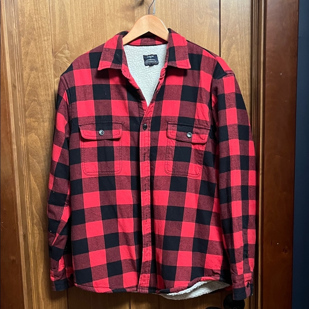 J. Crew Red and Black Checkered Outerwear